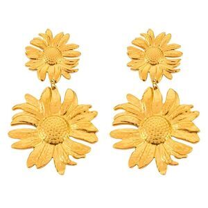 18K Gold Plated Women's Sunflower Pierced Earrings Dangling Bold Floral Chic